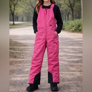 HISEA Girls Pink Snow Bib Overalls Winter Ski Pants XS. GUC